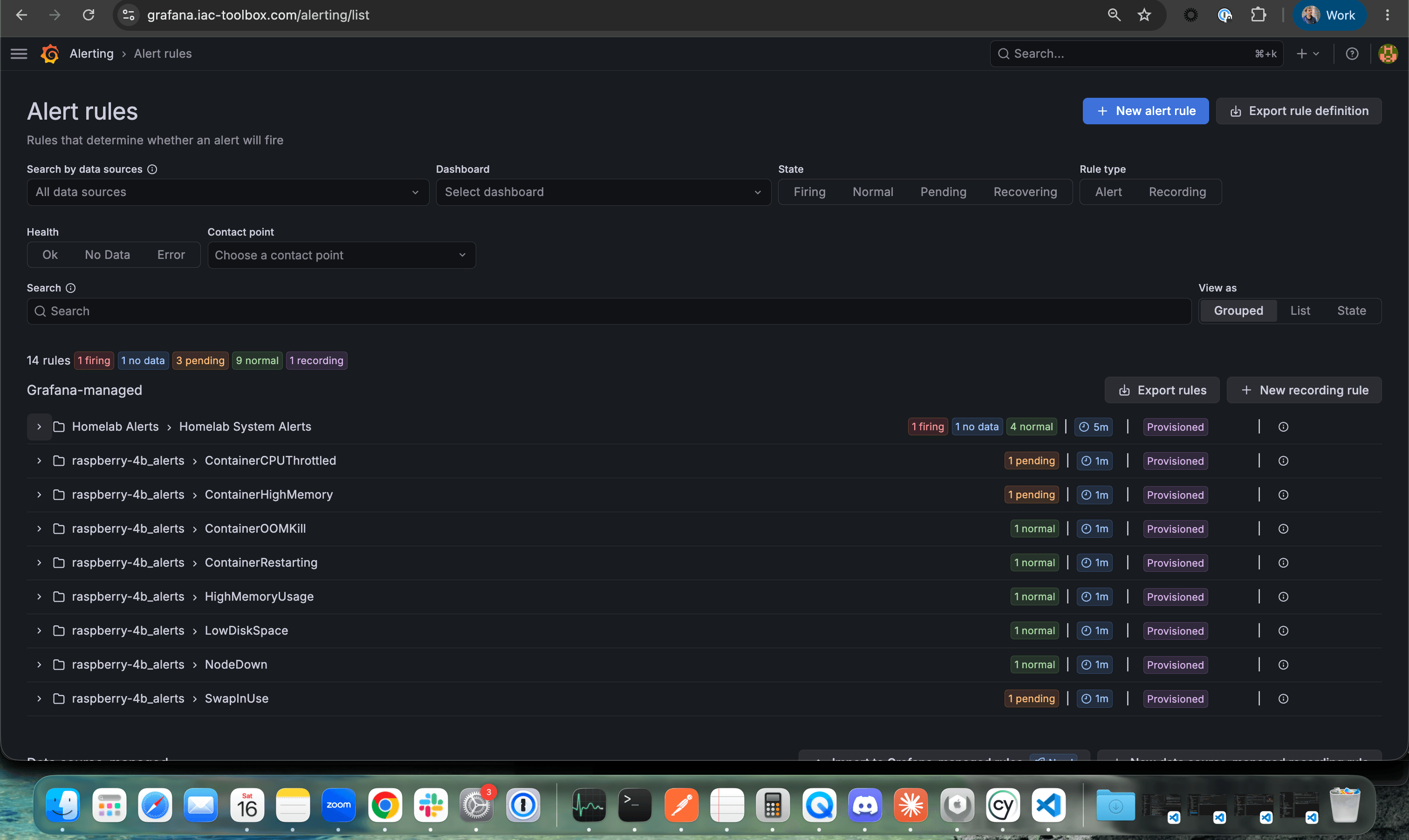Grafana alert rules