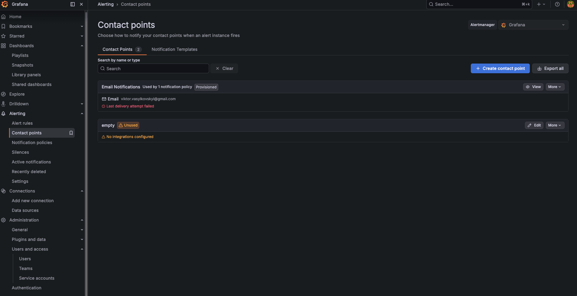 Grafana Alert Failed Email Delivery
