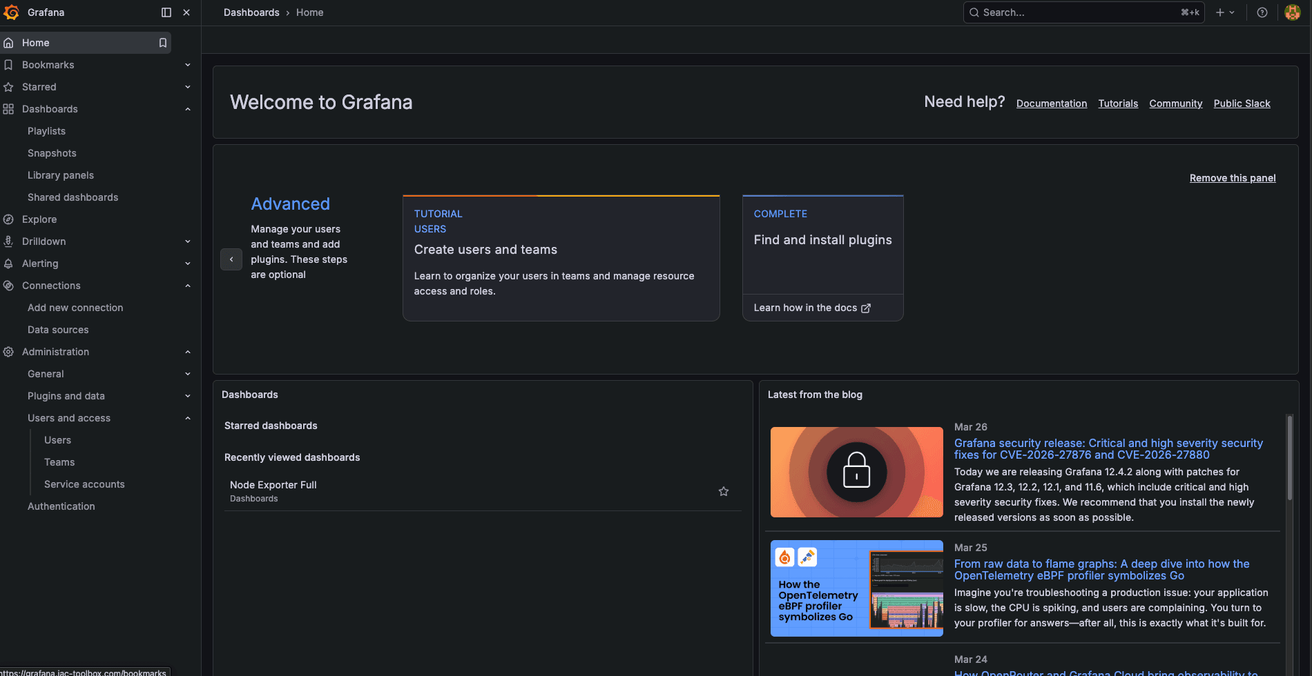 Grafana Home Page